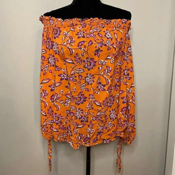 Beachlunchlounge Orange Floral Off the Shoulder Top - Picture 1 of 8